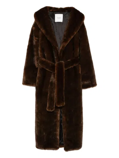 Nanushka Shawl-collar Belted Coat In Brown