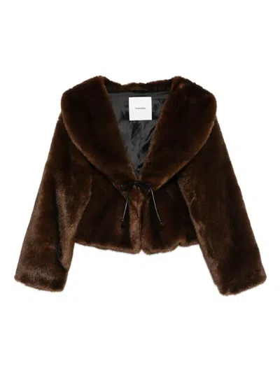 Nanushka Shawl-collar Tie-fastening Jacket In Brown