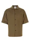 Nanushka Satin Shirt With Chest Pocket And Short Sleeves In Green
