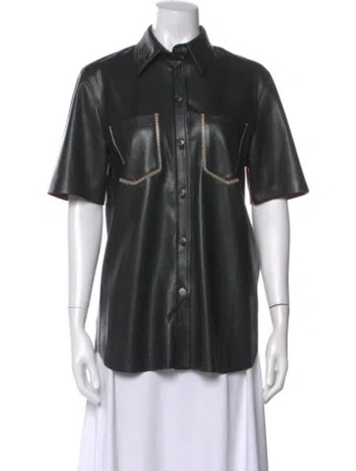Pre-owned Nanushka Short Sleeve Button-up Top In Black