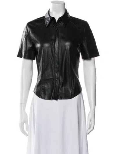 Pre-owned Nanushka Short Sleeve Button-up Top In Black