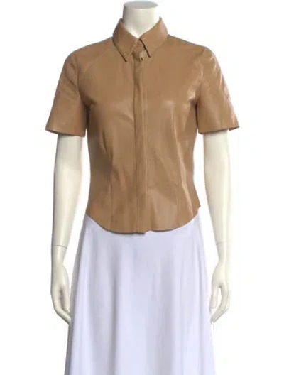 Pre-owned Nanushka Short Sleeve Button-up Top In Brown