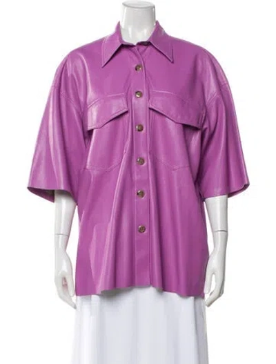 Pre-owned Nanushka Short Sleeve Button-up Top In Purple