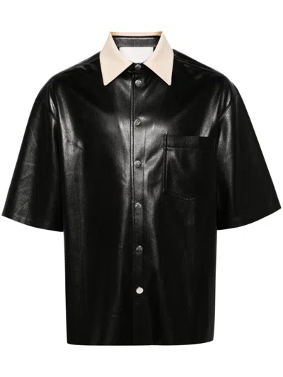 Nanushka Short-sleeve Faux-leather Shirt In Black
