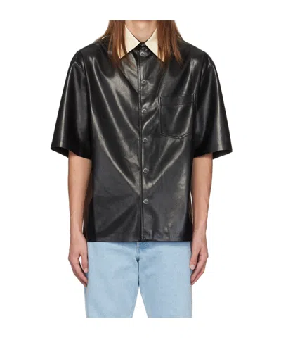 Nanushka Black Aksel Faux-leather Shirt In Black/creme