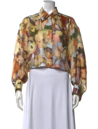 Pre-owned Nanushka Silk Floral Print Blouse In Neutrals