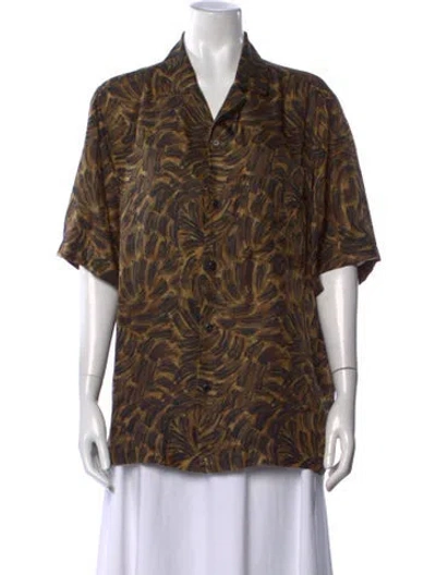 Pre-owned Nanushka Silk Printed Button-up Top In Brown