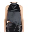 Nanushka Inara Crinkled Satin Halter Top In Charcoal
