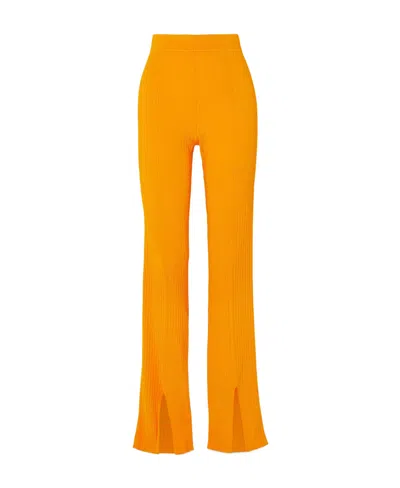 Nanushka Slit Cuff Ribbed Trousers In Orange