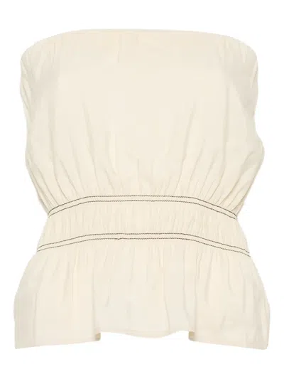 Nanushka Smocked Bandeau Top In White