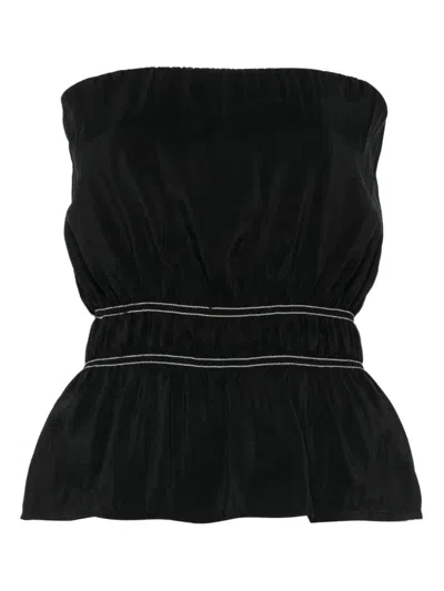 Nanushka Smocked-detail Bandeau Top In Black