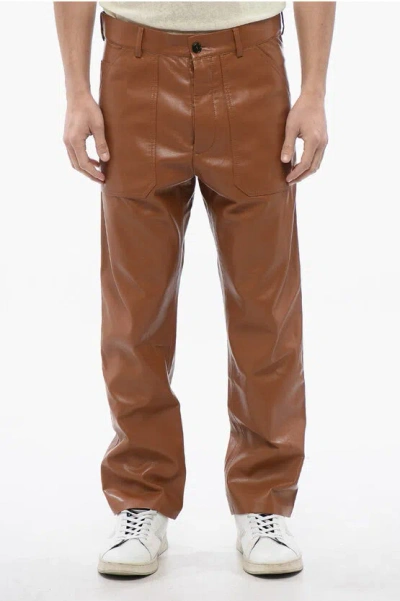Nanushka Solid Color Faux Leather Jasper Pants In Brown