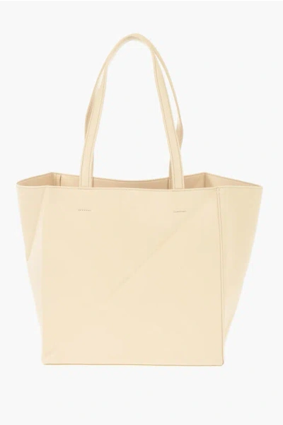 Nanushka Solid Color Faux Leather The Origami Tote Bag In Beige
