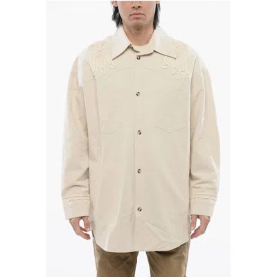 Nanushka Solid Color Marlas Overshirt With Embroideries In Neutral