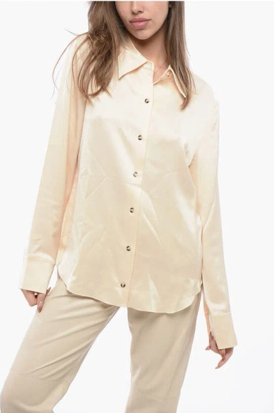 Nanushka Solid Color Satin Naum Shirt In Beige