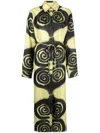 Nanushka Spiral Spray-print Silk Shirtdress In Green