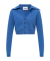Nanushka Spread-collar Cropped Cardigan In Blue
