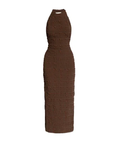 Nanushka Sterre Seersucker Midi Dress In Brown