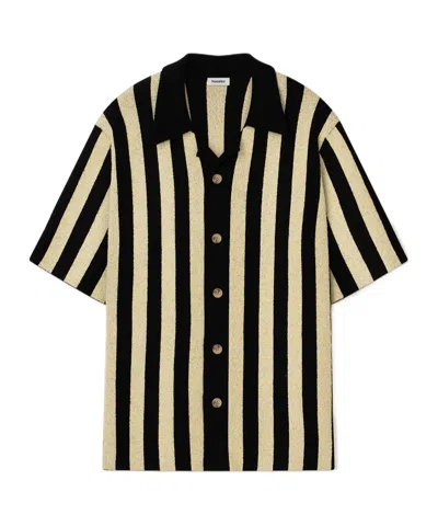 Nanushka Striped Camp-collar Shirt In Black