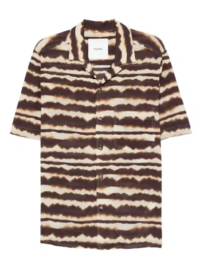 Nanushka Striped Short-sleeve Shirt In Brown