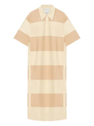 Nanushka Stripped-pattern Midi Dress In Brown
