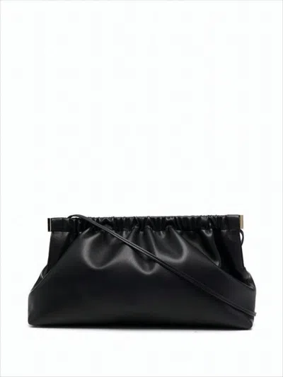 Nanushka Structured Black Clutch With Gathered Design In White