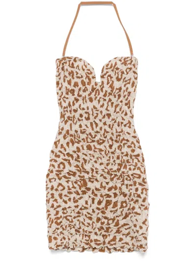 Nanushka Sweetheart-neck Mini Dress In Neutrals