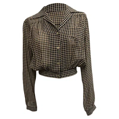 Nanushka Tahnee Checked Cropped Blouse In Beige Viscose In Multi