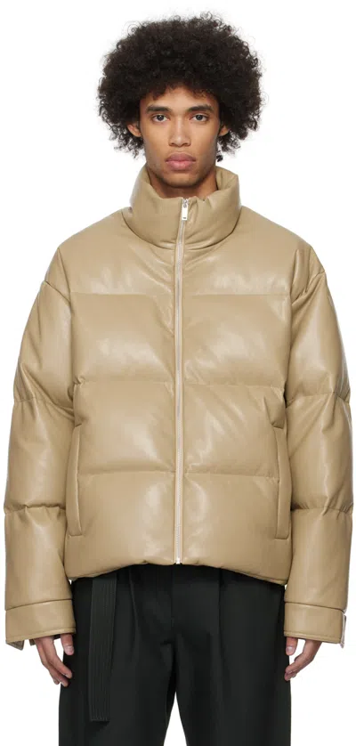 Nanushka Taupe Marron Vegan Leather Down Jacket In Ashy Taupe
