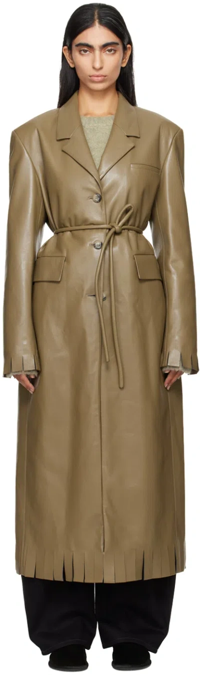 Nanushka Taupe Nikoline Vegan Leather Coat In Muted Khaki