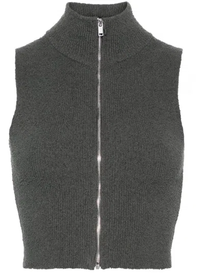 Nanushka Terry-cloth Zip-up Crop Top In Grau