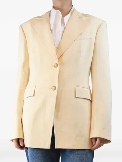 Pre-owned Nanushka Textured Single-breasted Blazer In Yellow