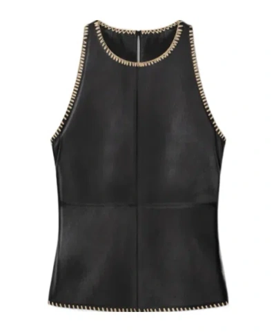 Nanushka Teza Raffia-trim Tank Top In Black
