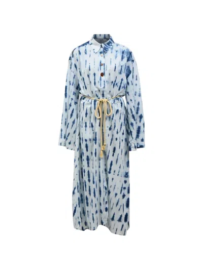 Pre-owned Nanushka Tie-dye Belted Maxi Shirt Dress In Blue