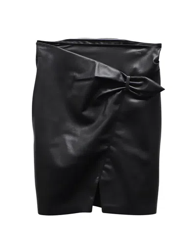 NANUSHKA TIE-WAIST ASYMMETRICAL MINI SKIRT IN BLACK FAUX-LEATHER POLYESTER