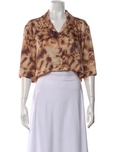 Pre-owned Nanushka Tie-dye Print Three-quarter Sleeve Crop Top In Brown