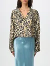 Nanushka Vally Shirt In Animalier Silk In Braun
