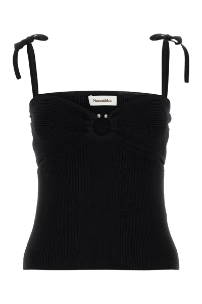 NANUSHKA TOP SAVERA IN MISTO VISCOSA STRETCH NERA  DONNA