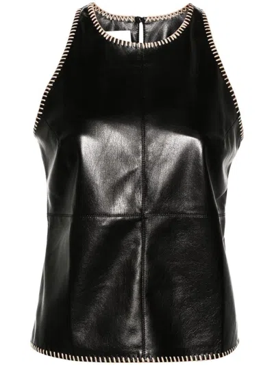 Nanushka Teza Raffia-trim Tank Top In Black