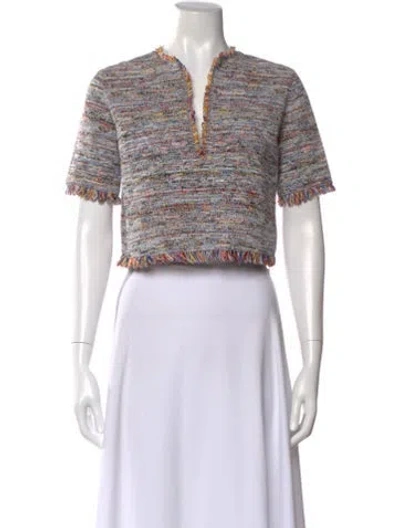 Pre-owned Nanushka Tweed Pattern V-neck Top