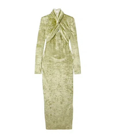 Nanushka Twist-front Crushed-velvet Midi Dress In Green
