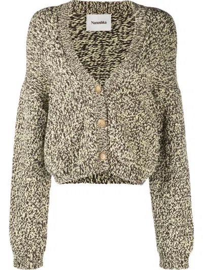 Nanushka Two-tone Jersey Knit Cardigan In Yellow