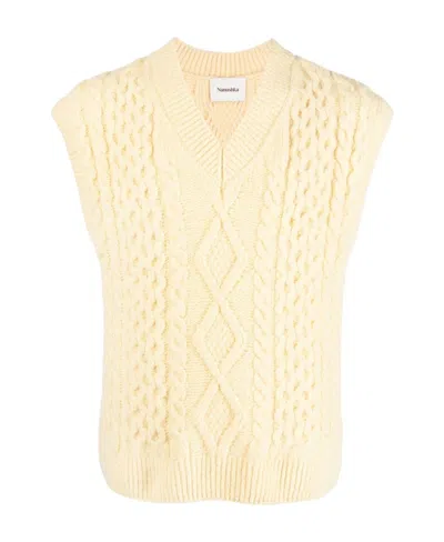 Nanushka V-neck Cable-knit Vest In Nude