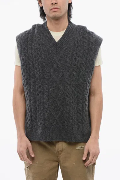 Nanushka V-neck Sleeveless Cable Knit Sweater In Grey