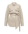 Nanushka Faux Leather Artha Overshirt With Belt In Nude