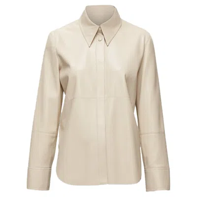 Nanushka Vegan Leather Panels Hidden Placket Minimal Shirt In Neutral