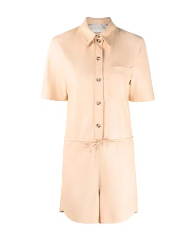 Nanushka Vegan-leather Short-sleeve Playsuit In Nude