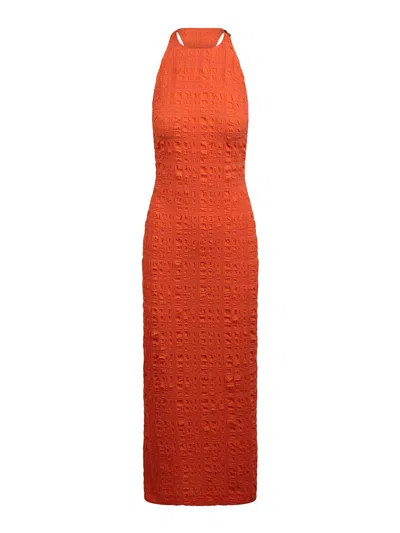 Nanushka Seersucker Midi Dress In Naranja