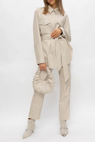Nanushka Vinni Straight-leg Alt-leather Crop Pants In Cream