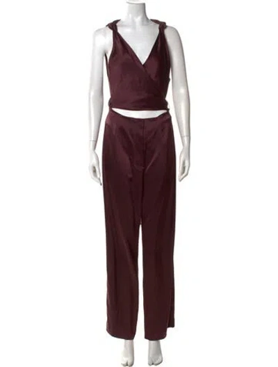 Pre-owned Nanushka V-neck Jumpsuit In Burgundy
